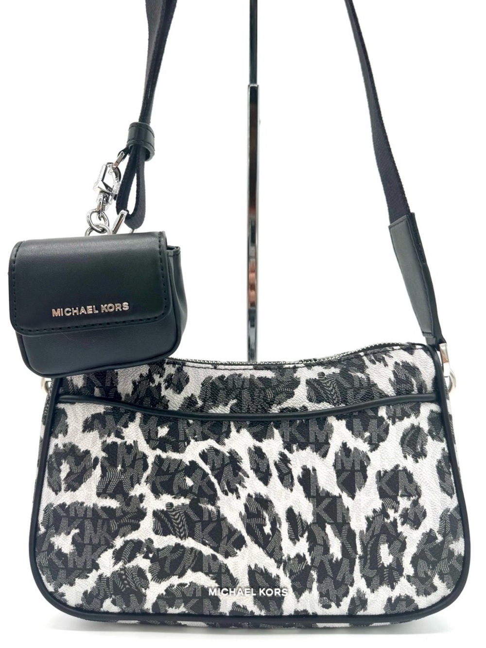 Michael Kors Jet Set Medium Leopard Logo Crossbody Bag W Case for Apple AirPods
